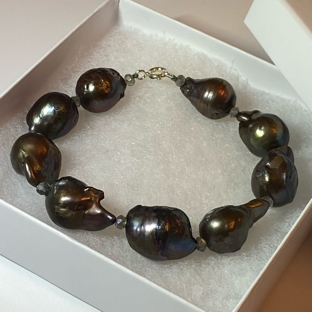 Large Baroque Pearl Sterling Silver Clasp Bracelet
